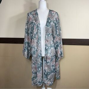 LOFT Gorgeous Teal Paisley Shimmer Metallic Kimono
